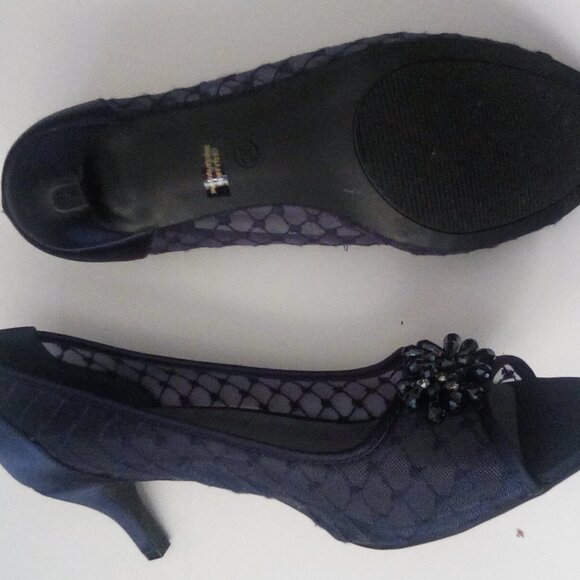 Karen Scott Womens Mesh Navy Embellished Peep Toe Kitten Heels MARALYN Size 10.5 - Picture 2 of 6